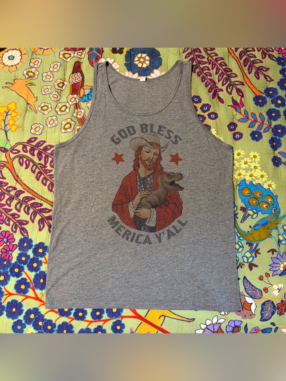 Bella Canvas Gray Tank Top with Red Graphic